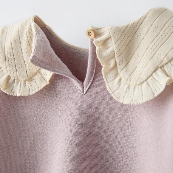 Zara Kids Girls NWOT Purple Pointelle Collar Sweatshirt - 5Y - Picture 2 of 7